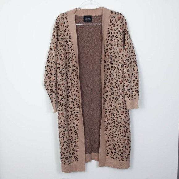Kittenish Longline Leopard Print Open Front Cardigan Womens Size Medium - Picture 1 of 7